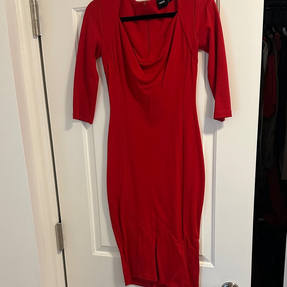 ASOS Vibrant Red Long Sleeve Dress